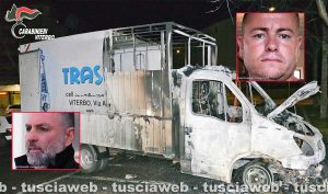 Mafia viterbese - Furgone in fiamme a Viterbo - Nei riquadri Ismail Rebeshi e Giuseppe Trovato