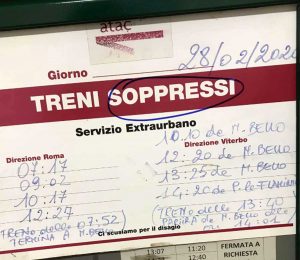 L'elenco dei treni soppressi nella giornata di oggi, 28 febbraio