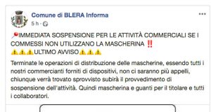 Blera - Il Comune intima l'uso di mascherine