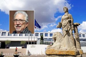 Il tribunale di Viterbo (nel riquadro il presidente della camera penale Roberto Alabiso)