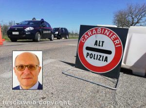 Celleno zona rossa - Un posto di blocco e nel riquadro il sindaco Marco Bianchi