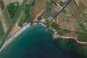Tarquinia - La mappa d'accesso a Sant'Agostino (in viola i tratti interdetti)