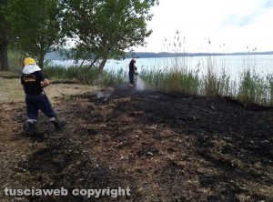 Montefiascone - Incendio di sterpaglie e canneto sul lungolago