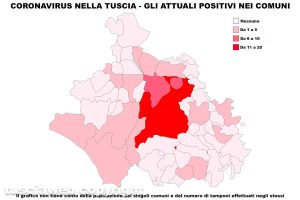 Coronavirus nella Tuscia - La mappa degli attuali positivi - Dati aggiornati al 25 maggio