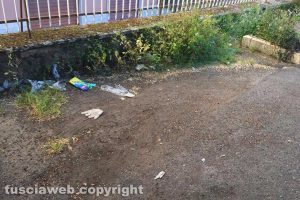 Viterbo - I guanti monouso gettati a terra