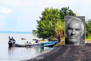 Il luogo dell'incidente in cui ha peso la vita nel lago Gianni Rizzo - Nel riquadro Mauro Dottarelli, il pescatore che ha provato a salvarlo