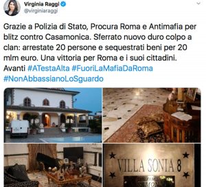 Roma - Clan Casamonica - Il tweet della sindaca Raggi