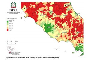 Rapporto Ispra-Snpa - Suolo consumato 2019: valore pro capite a livello comunale (m2/ab)
