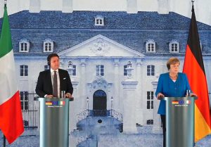 Meseberg - Giuseppe Conte e Angela Merkel in conferenza stampa