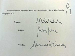 Le tre firme della sentenza della Corte costituzionale