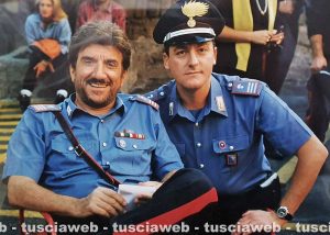 Viterbo - Gigi Proietti e Maurizio Iannaccone sul set del Maresciallo Rocca