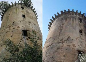 Bomarzo - La torre di Mugnano prima e dopo la pulitura