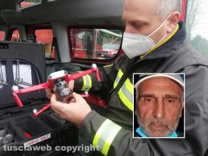 Viterbo - Il drone dei vigili del fuoco - Nel riquadro Giuseppe Maravigna