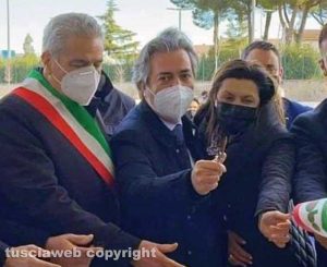 Viterbo - L'inaugurazione di Globo - Il sindaco Giovanni Arena, il sottosegretario Francesco Battistoni e l'assessora Alessia Mancini
