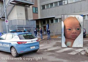 Viterbo - Polizia all'ospedale di Belcolle - Nel riquadro: Lorenzo Milioni