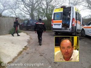 Montefiascone - Carabinieri e 118 sul posto - Nel riquadro: Paolo Brachini