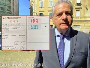 Viterbo - Nel riquadro la tessera dell'Anpi del sindaco Giovanni Arena