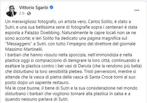 Il post di Sgarbi su Facebook