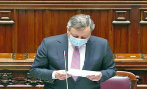 Mario Draghi durante il question time alla Camera dei deputati