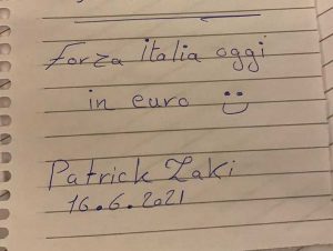 Gli auguri di Patrick Zaki agli azzurri per gli europei di calcio