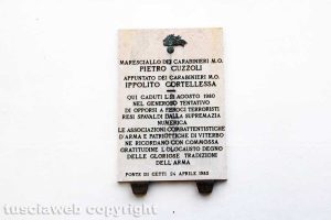 Viterbo - Ponte di Cetti - La lapide in ricordo dell'uccisione di Pietro Cuzzoli e Ippolito Cortellessa