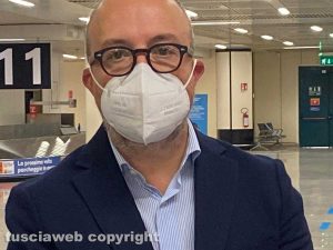 Rotelli alla presentazione del maxischermo a Fiumicino