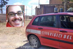 Caprarola - Il campo base per le ricerche - Nel riquadro: Daniele Urbani