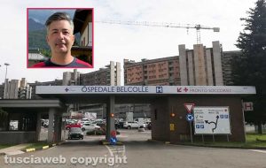 L'ospedale di Belcolle (nel riquadro il presidente Admo Giulio Corradi)