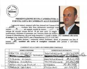 La lista elettorale di Danti come protocollata dal comune di Montefiascone