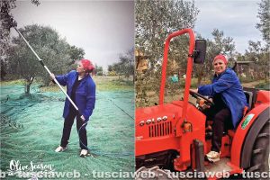 Tina Cipollari a Viterbo per la raccolta delle olive