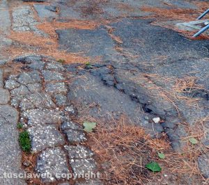 Viterbo - Buche e asfalto dissestato in via del Crocifisso
