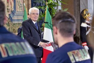 Roma - Mattarella alla cerimonia di consegna della bandiera agli atleti italiani dei giochi olimpici e paralimpici invernali 2021