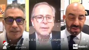 I virologi Bassetti, Crisanti e Pregliasco cantano "Sì sì vax" a Un giorno da pecora