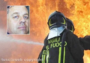 Vigili del fuoco in azione - Nel riquadro: Ermanno Nicolai