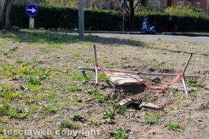 Viterbo - I lavori nella rotonda tra via della Pila e via Ippolito Nievo