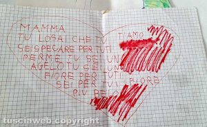 Un disegno di Chiara a mamma Grazia (nomi di fantasia)