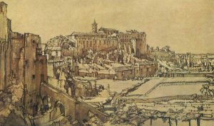 Viterbo, anni ’20 - Veduta della Valle di Faul disegnata dal pittore inglese Henry Rushbury (1889 - 1968)