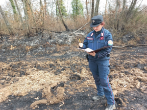 Carabinieri forestali sul luogo dell'incendio