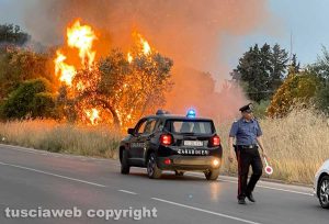 Tangenziale Ovest - Incendio a bordo strada - Intervento dei carabinieri
