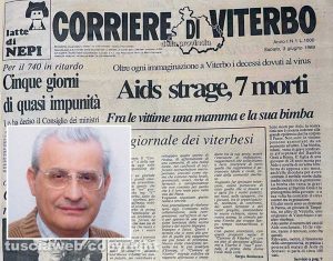 La prima pagina del primo numero del Corriere di Viterbo - Nel riquadro Gaetano Messina