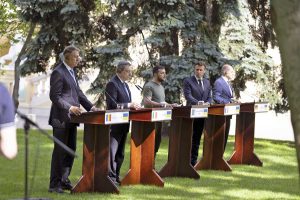 Kiev - Conferenza stampa congiunta di Iohannis, Draghi, Zelensky, Macron e Scholz