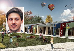 Bassano Romano - Il progetto per il nuovo polo per l'infanzia - Nel riquadro: Emanuele Maggi