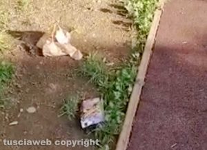 Viterbo - Sporcizia in un parco giochi in via Monti Cimini