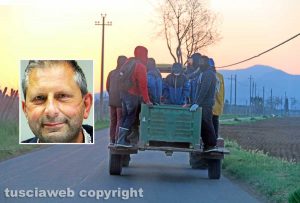 Viterbo - Braccianti agricoli durante la Fase 1 dell'emergenza Covid - Nel riquadro Danilo Camilli