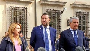 Antonio Tajani, Matteo Salvini e Giorgia Meloni