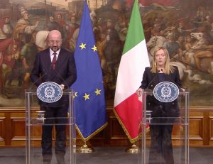 Charles Michel e Giorgia Meloni a palazzo Chigi