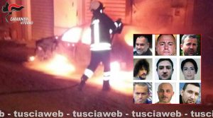 Mafia viterbese - Uno degli attentati incendiari - Nel riquadro i nove condannati in via definitiva dalla cassazione