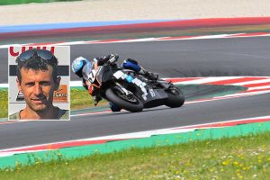Misano - Pilota in pista - Nel riquadro: Fabrizio Giraudo
