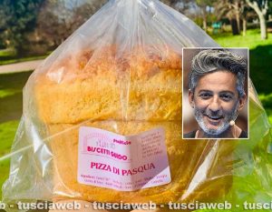 Viterbo - La pizza di Pasqua del panificio Biscetti Guido - Nel riquadro: Rosario Fiorello