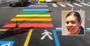 Tolfa - Strisce pedonali colorate - Nel riquadro Stefania Bentivoglio